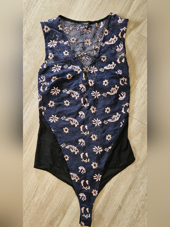 Guess Other - Guess Navy Blue and Pink Floral Lace One-Piece Bodysuit